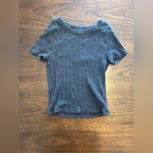Women’s Navy Ribbed Short Sleeve Baby Tee Top
